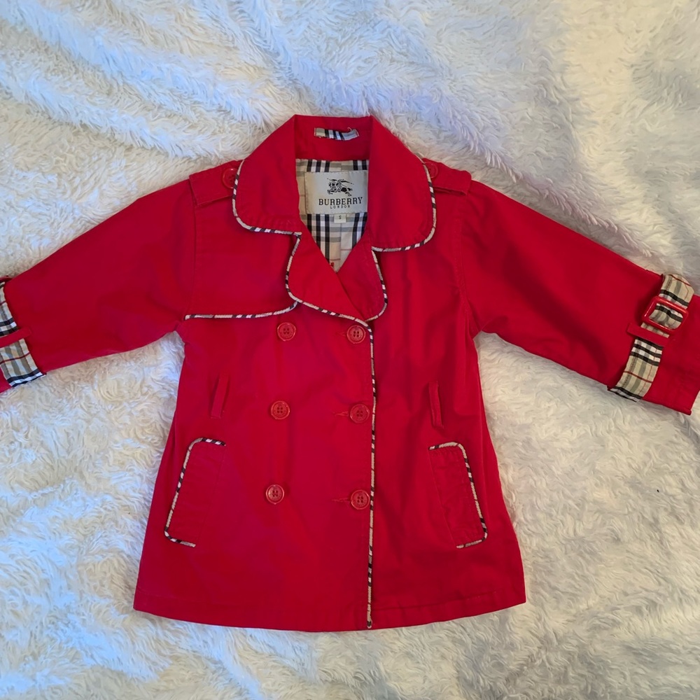 Kids size small Burberry Red trench coat